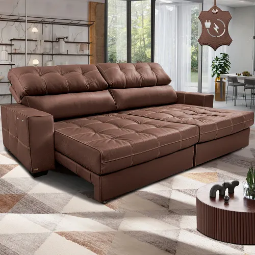 Sofá de Couro Elétrico Retrátil Molas Ensacadas Cama inBox Gran Majesty