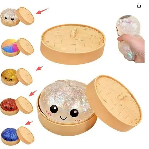 Novo Brinquedo Sensorial Squishy de Glitter em Formato de Dumpling com Caixa para Alívio do Estresse