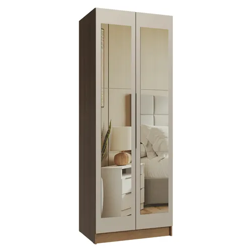 Guarda-Roupa Modulado 2 Portas com Espelho 4 Prateleiras 1 Cabideiro Rustic/Crema Neo Madesa