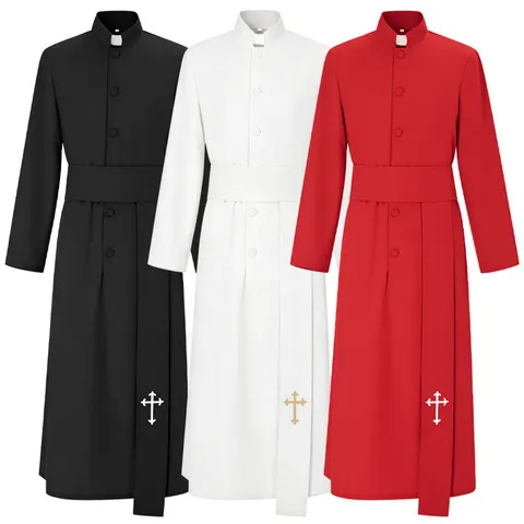 Fantasia de Sacerdote Medieval, Túnica Branca com Cruz, Vestuário Clerical Cristão para Pastor, Fantasia de Halloween para Adultos