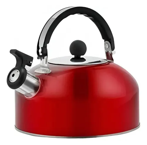 Chaleira Inox 2 Litros com Apito - Aço Inox Cor Vermelho