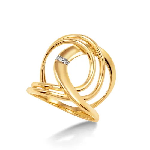 Anel Entrelaçado Vazado com 2 Diamantes em Ouro 18K