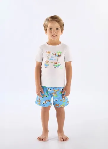 Pijama Infantil de Verão com Camiseta e Bermuda Estampados (Branco) Up Baby