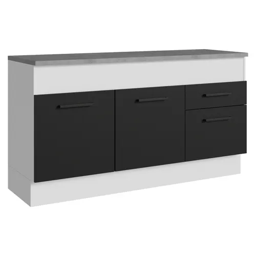 Balcão Madesa Agata 150 cm 2 Portas e 2 Gavetas (Com Tampo) Branco/Preto