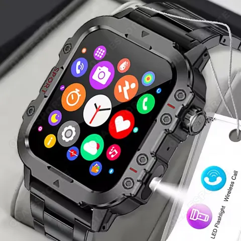 2025 Novo Relógio Inteligente Militar Masculino IP67 3ATM à Prova D'Água Monitor de Saúde e Fitness para Esportes ao Ar Livre 1.44" Smartwatch com Chamada BT H1