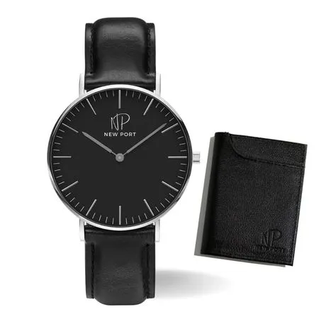 Relógio Masculino Analógico Preto Casual New Port + Carteira Couro
