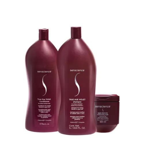 Kit Tratamento Capilar Senscience True Hue Violet Shampoo 1L Condicionador 1L Máscara 500ml