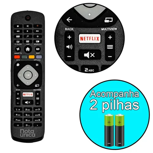 Controle Remotos para Tv Philips Smart Lcd e Led com Tecla Netflix e Pilhas