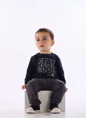 Conjunto para bebê menino com camiseta manga longa e calça sem felpa Preto Quimby