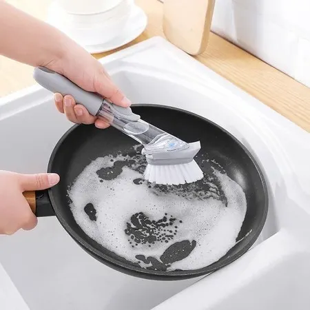Escova de Limpeza Multifuncional Porta Detergente Cozinha Reservatório Banheiro Lavanderia Louça Panela Pratos Talheres Sujeira Pesada