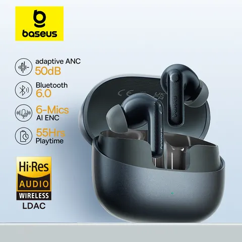 Fones de Ouvido sem Fio Baseus EP10 Pro ANC Bluetooth 6.0 com Cancelamento de Ruído Adaptativo em Tempo Real de 50dB, 6 Microfones, Hi-Res LDAC, IP55