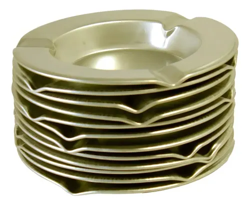 12 Cinzeiros de Mesa Metal Folha Flandres Grupo Pauli Redondo Dourado