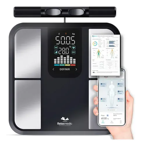 Balança de Bioimpedância 8 Sensores Relaxmedic Digital Preto