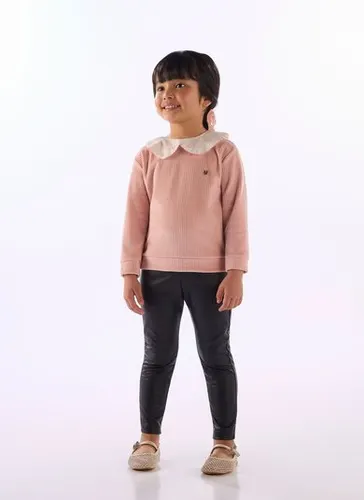 Blusão Menina Inverno em Malha Comfort com Bordado Rosa