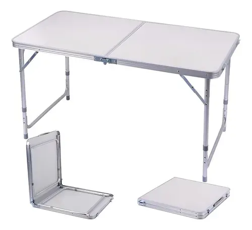 Mesa Dobravel Vira Maleta Camping Praia 120cm X 60cm Retangular Branca Marca MFL