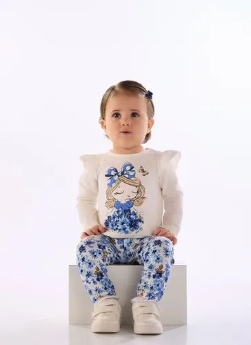 Conjunto Bebê Menina com Blusa Estampada e Legging Floral Off White