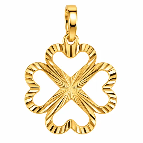 Pingente Trevo Coração Vazado Laminado em Ouro 18K