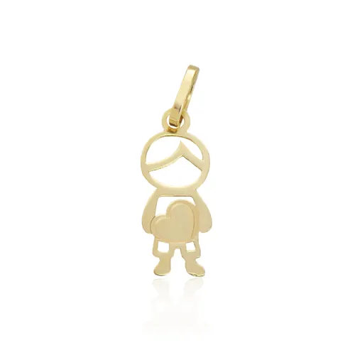 Pingente Menino Coração 1,5cm Vazado em Ouro 18K