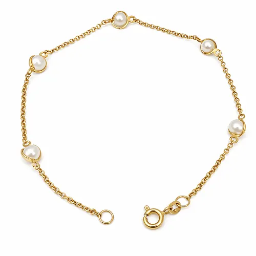 Pulseira 18 cm elos portuguesa com pérola em ouro 18K