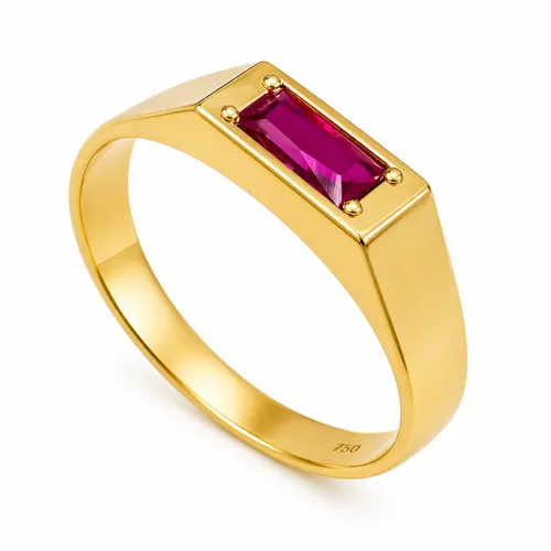 Anel Retangular com Zircônia Vermelha em Ouro 18K