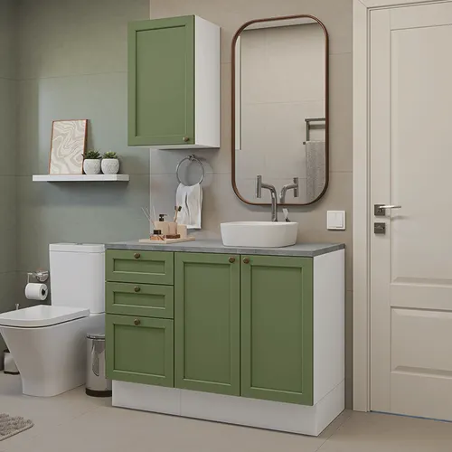 Conjunto Gabinete para Banheiro 110cm 3 Gavetas 3 Portas Branco/Verde Vik Madesa 01
