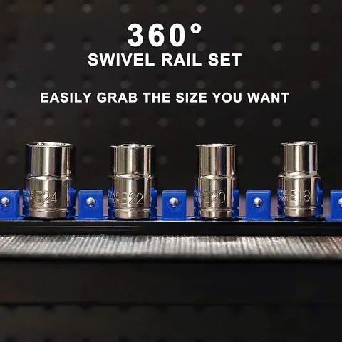 Organizador de Soquetes ABS 360 °   Suporte Giratório para Soquetes de 1/4, 3/8 e 1/2 Polegadas, Organizador de Ferramentas de Qualidade Premium, Azul