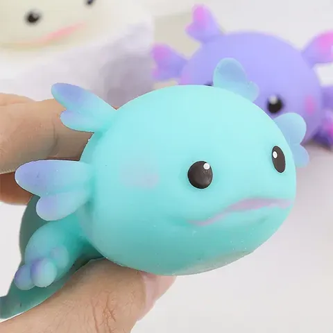 1/4 unidades de bola de apertar Axolotl, peixe fofo, relaxante, desenho animado, antistress, macia, para alívio do estresse, de recuperação lenta, para adultos e crianças, brinquedos elásticos.
