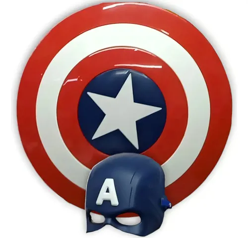 Kit Escudo e Máscara Capitão América Infantil 35cm Azul Vermelho Virtual