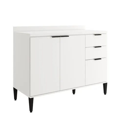 Balcão de Cozinha Miami 1200mm 2 Portas 3 Gavetas com Tampo Carraro Branco