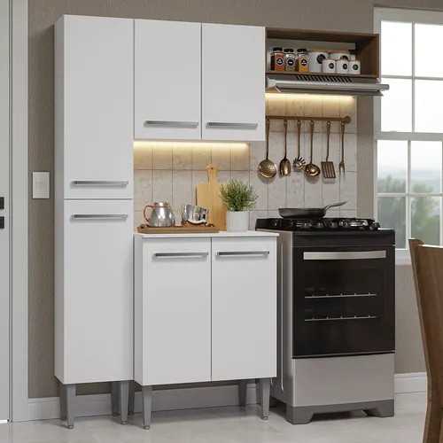 Armário de Cozinha Compacta 156 cm Branco/Rustic Emilly Madesa 01
