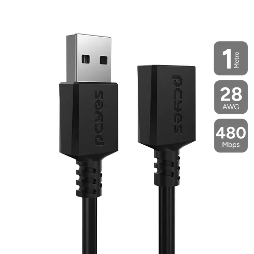 Cabo PCYES Extensor USB A 2.0 Macho para Fêmea 1m PUAMF2-1