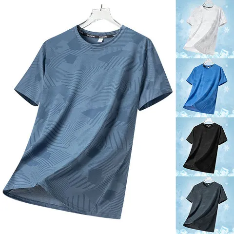 Masculino correndo camiseta verão respirável resistente ao desgaste de fitness esportes camiseta ao ar livre leve jogging ginásio treinamento roupas esportivas