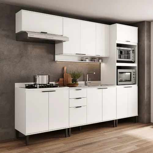 Armário de Cozinha Completa c Balcão Miami Essence Carraro Branco