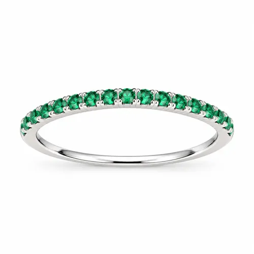 Anel Aparador Cravejado com Zircônia Esmeralda 1 mm em Prata