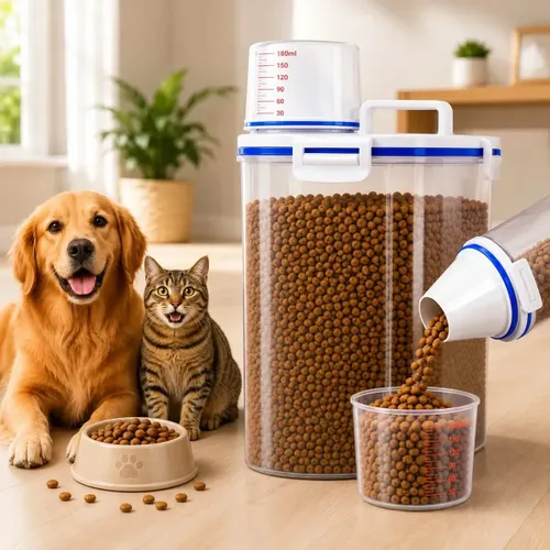 Pote Porta Ração Cachorro Gato Cães Pet Dispenser Hermético com Copo Medidor Dosador Tampa Vedação Container Transparente Antiformiga Capacidade 2,5 Litros Laleli
