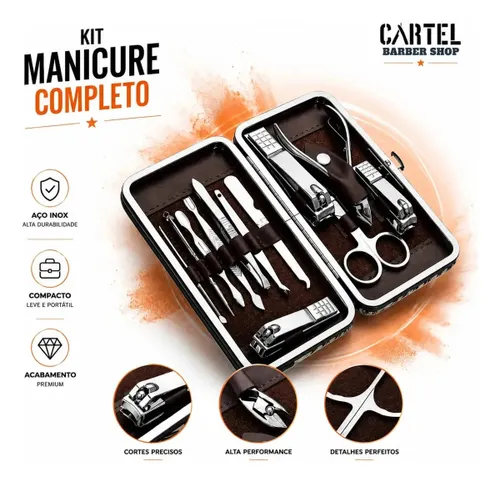 Kit Cortador de Unha Portátil Estojo Alicate Manicure 12 Pç - Desencravador de Unha Manicure Alicate Lixa Profissional Tesoura Empurrador de Cutículas Pinça Portátil Dobrável