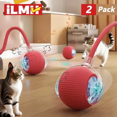 iLMH 1/2 PCS Brinquedo Interativo para Gatos, Bola Rolante Automática com Cauda Falsa, Brinquedo Elétrico Inteligente Recarregável para Animais de Estimação, Imita Rato