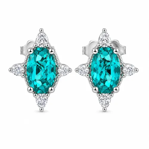 Brinco Oval 6 mm com Zircônia Esmeralda 8 Zircônias Ponta em Prata 925