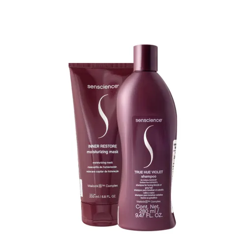 Kit Senscience True Hue Violet Shampoo 280ml e Máscara Inner Restore Moisturizing 200ml