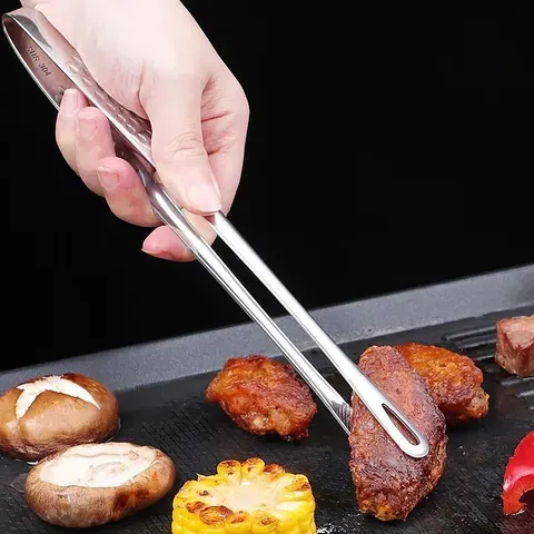 Pinça longa de cozinha de aço inoxidável, antiderrapante, resistente ao calor, churrasqueira, para bife, frutos do mar, buffet, salada, ferramentas de cozinha