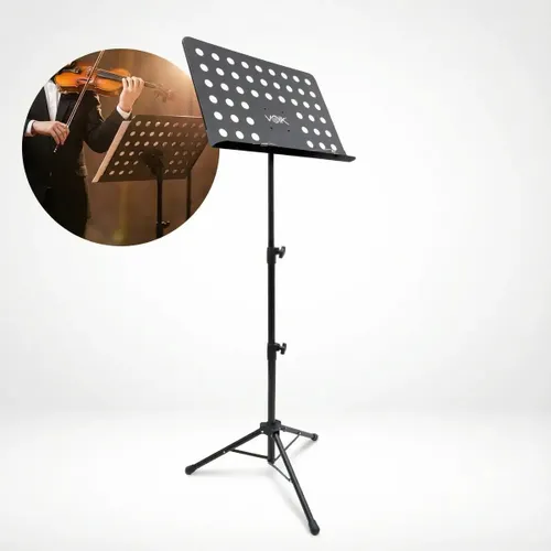 Estante Partitura Voik MS750 Suporte Pasta Musica Hinário Maestro Ajuste de Altura Reforçado Até 13kg Dobrável Antiderrapante Cor Preto