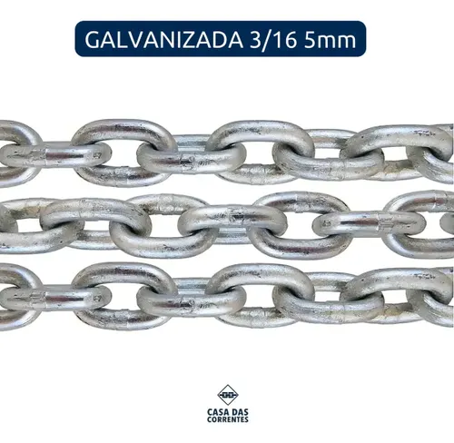 Corrente de Aço Elo Soldada 5mm Galvanizado 1 Metro Casa das Correntes Cinza escuro