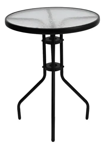 Mesa redonda Klimber de metal e vidro temperado, 60 cm para Jardim Preto