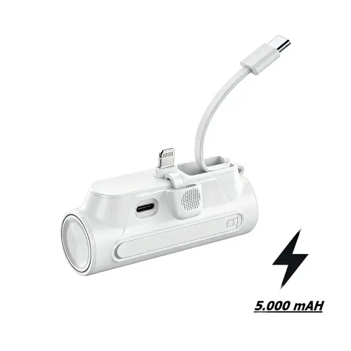 Carregador Portátil de Bolso Power Bank Pocket com iPhone Notebook Samsung Apple Xiaomi Android Mac Ios 5000mah Branco
