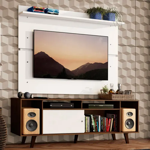 Rack Madesa Cancun com Pés e Painel para TV até 65 Polegadas Rustic/Branco 6E9B