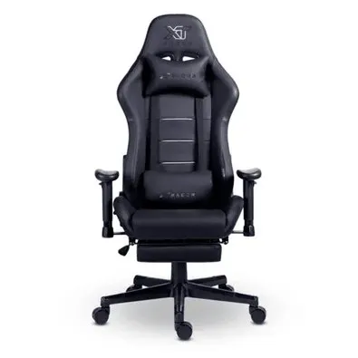 Cadeira Gamer XT Racer Attack, Até 120Kg, Reclinável, Apoio de Pés Retrátil, Cilindro de Gás Classe 4, Couro PU, Preta e Prata - XTR-060