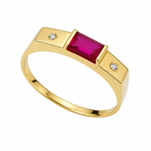 Anel de Formatura com Zircônia Vermelha em Ouro 18K
