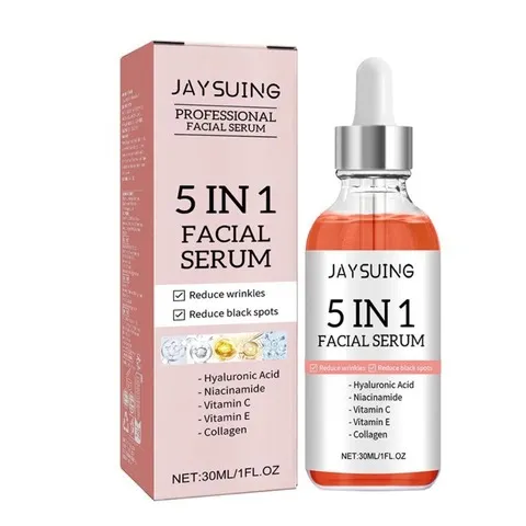 Sérum Facial 5 em 1 para Reduzir Linhas Finas, Firmar, Hidratar, Iluminar com Vitamina C e Ácido Hialurônico, Reduz Poros, Cuidados com a Pele