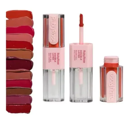 Batom Duo Double Layer Ruby Rose Matte Cremoso Longa Duração HBL6102