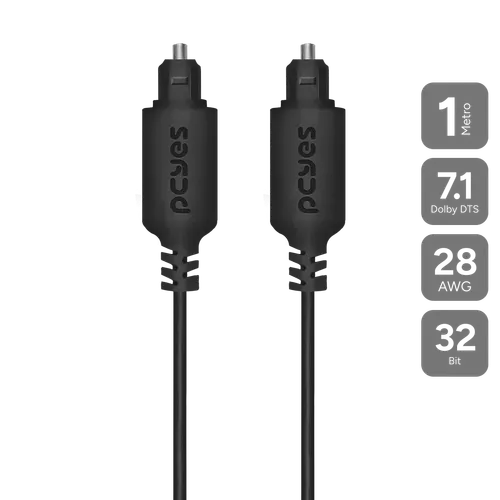 Cabo Óptico Digital PCYES 1M Áudio 7.1 Dolby DTS POD-1